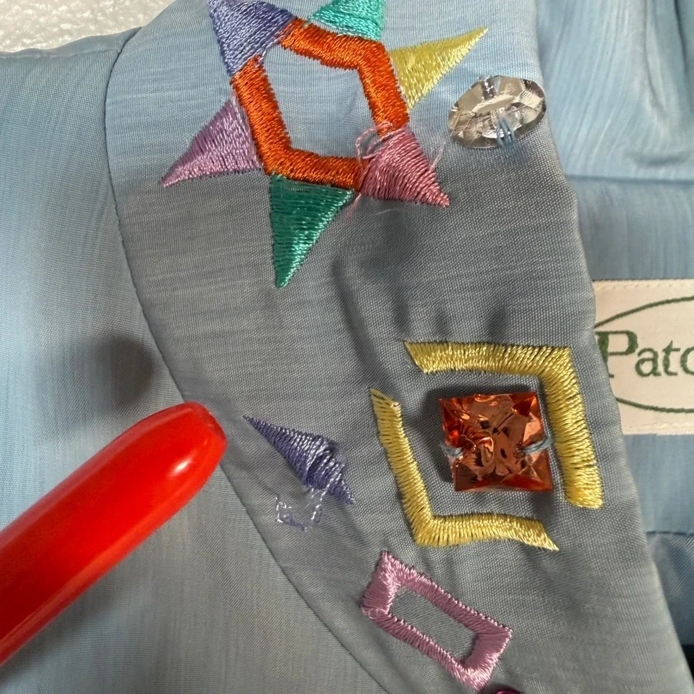 NWT Vintage Patchington Embroidered‎ Rhinestone Jacket Large Read Flaw Coastal G